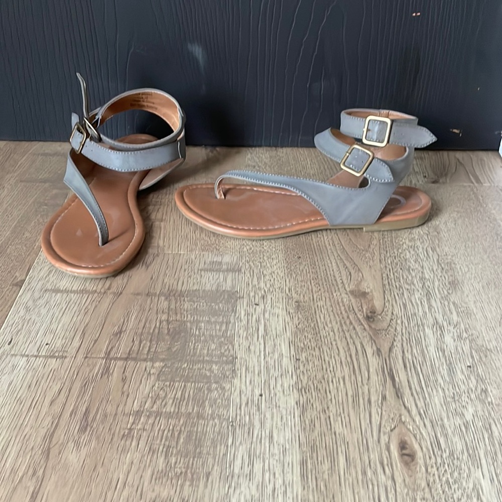Gray strappy sandals